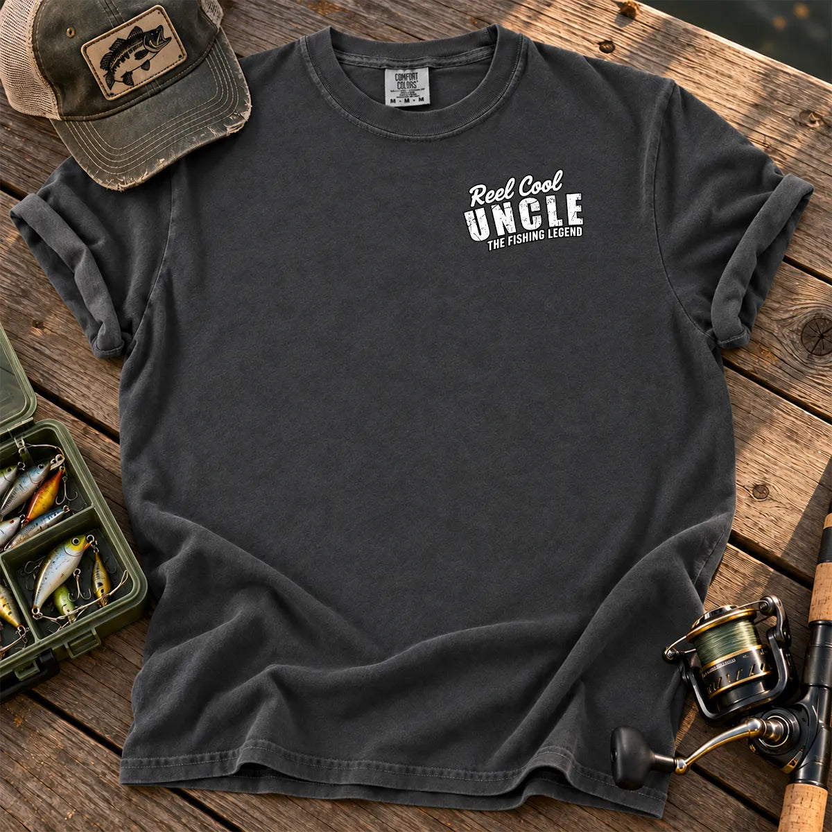 Reel Cool Uncle Chest T-Shirt in Pepper