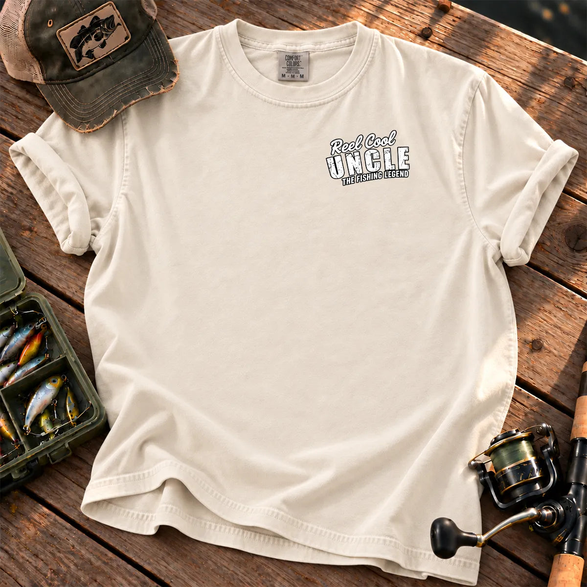 Reel Cool Uncle Chest T-Shirt in Ivory