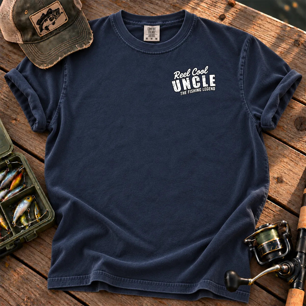 Reel Cool Uncle Chest T-Shirt in True Navy