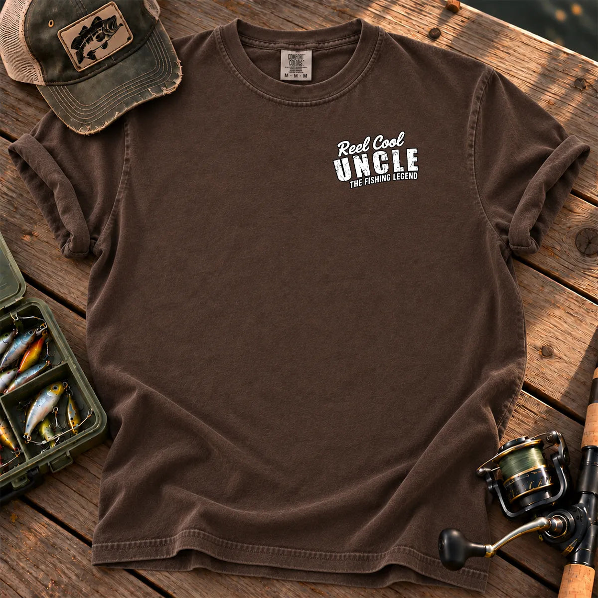 Reel Cool Uncle Chest T-Shirt in Espresso