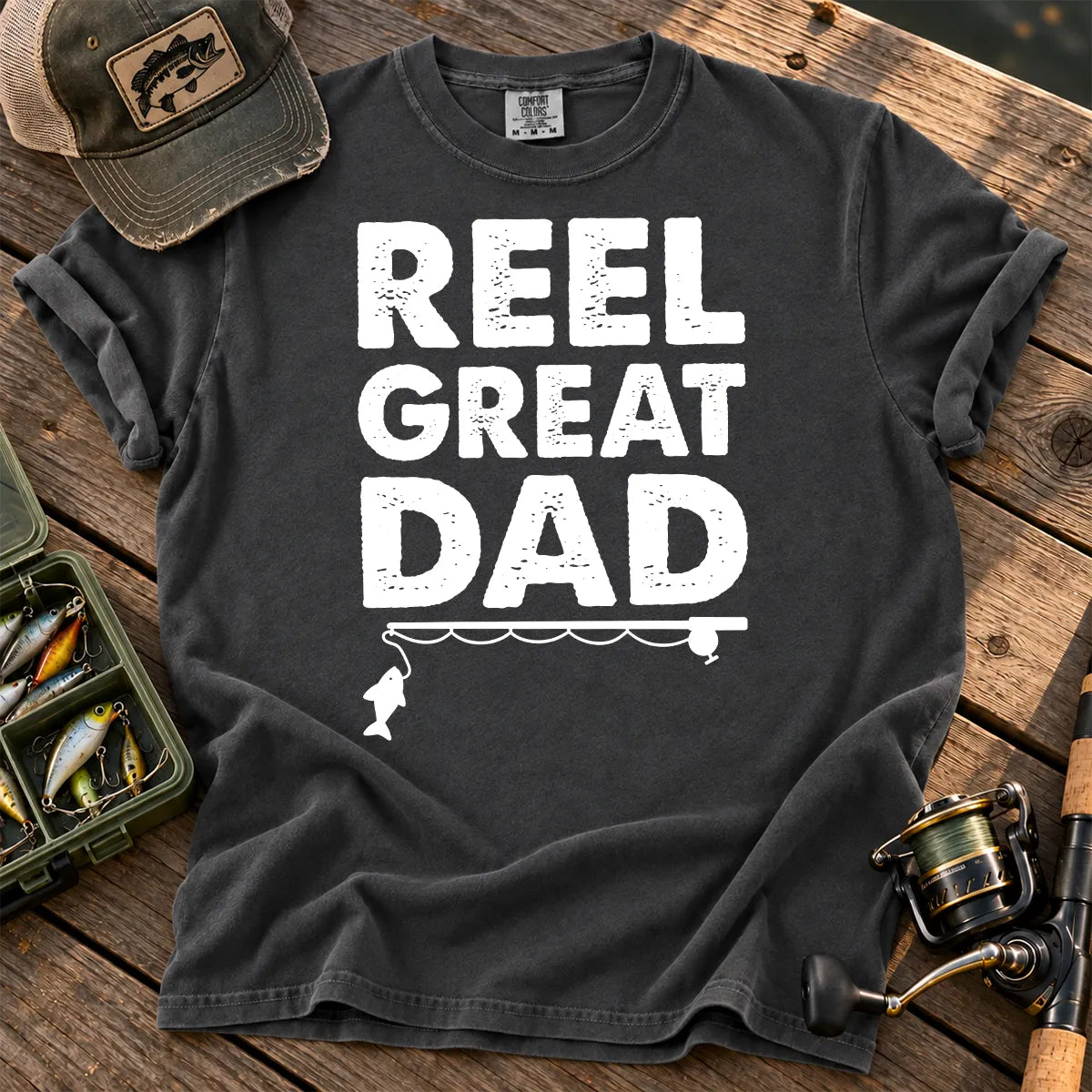 Reel Great Dad Fishing T-Shirt in Pepper
