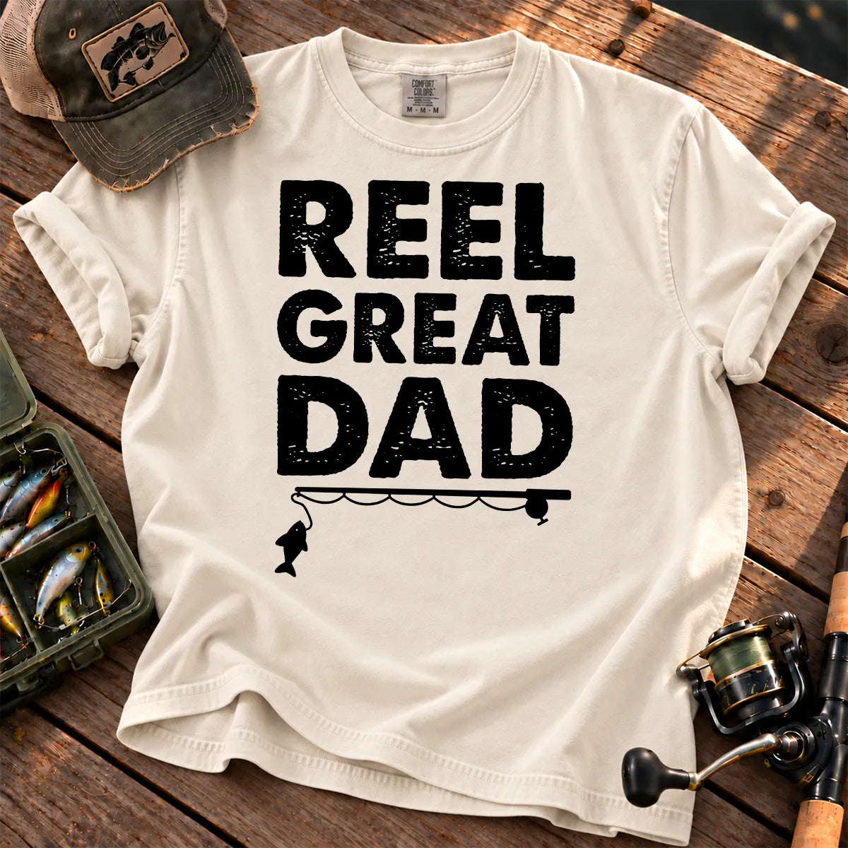 Reel Great Dad Fishing T-Shirt in Ivory