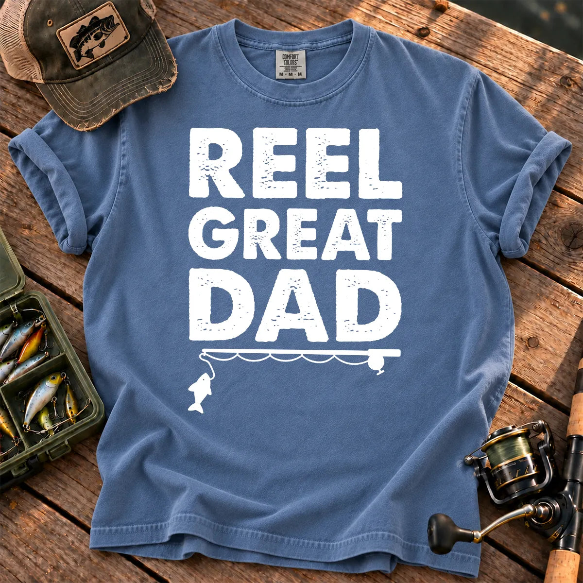 Reel Great Dad Fishing T-Shirt in Blue Jean