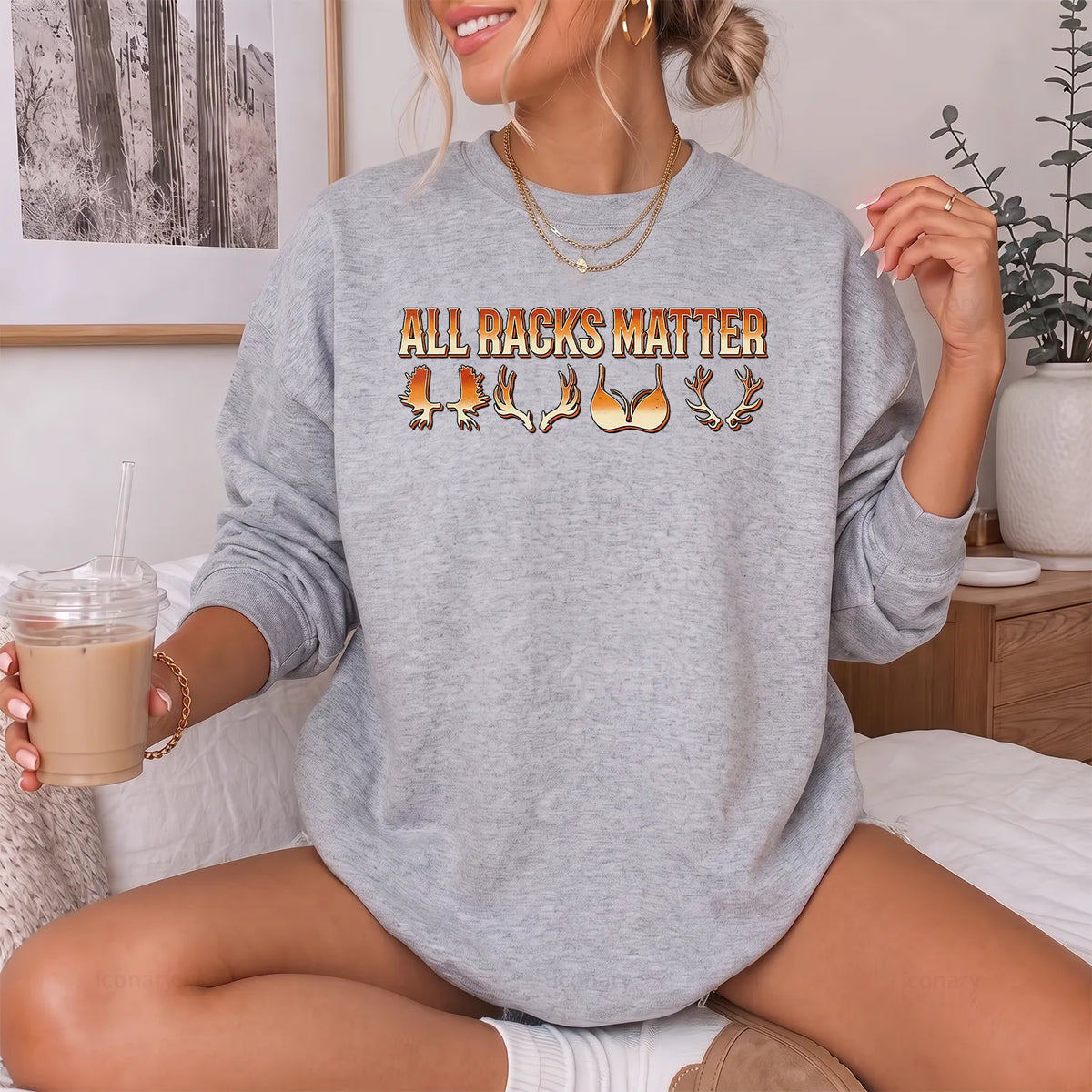 Retro All Racks Matter Sweatshirt Women model in Sport Grey