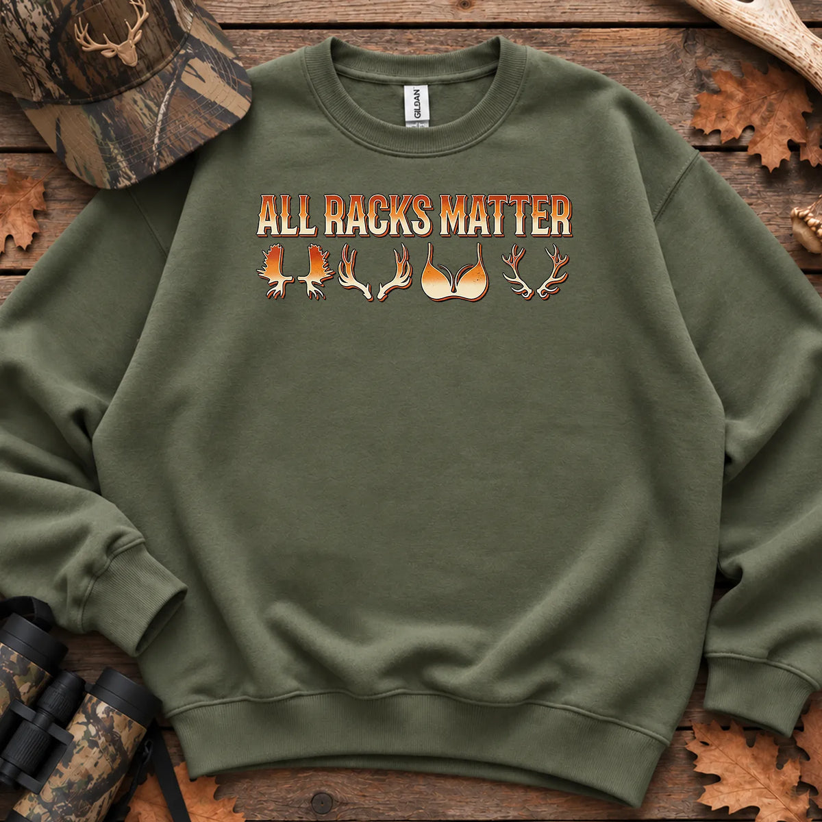 Retro All Racks Matter Sweatshirt in Military Green