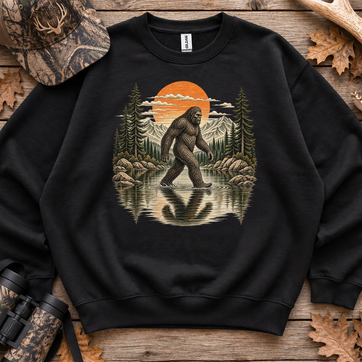 Retro Bigfoot Forest Sweatshirt in Black