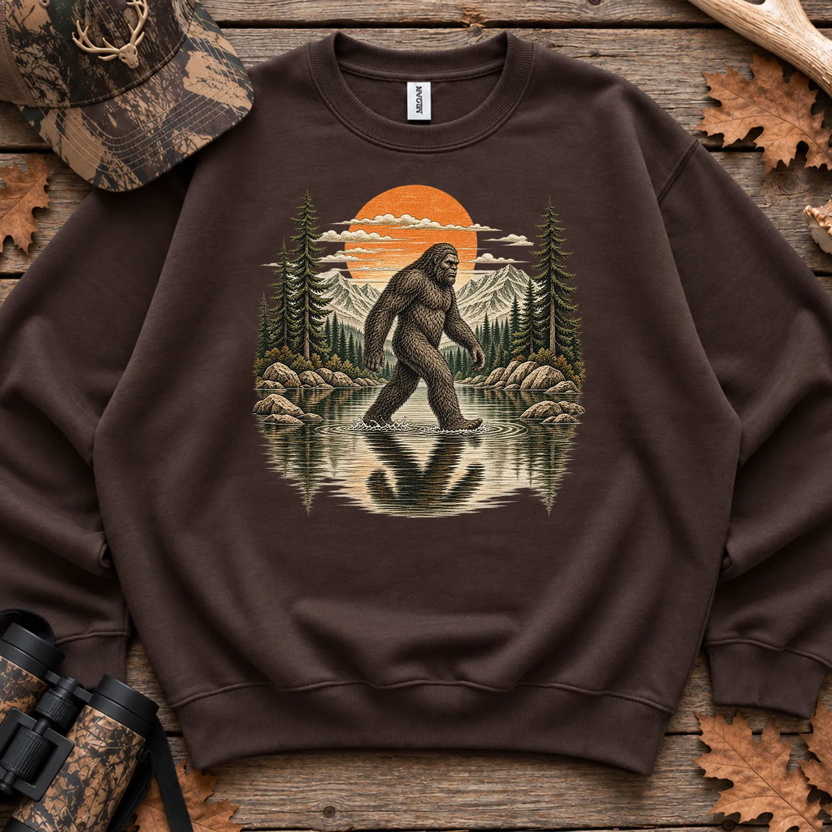 Retro Bigfoot Forest Sweatshirt in Dark Chocolate