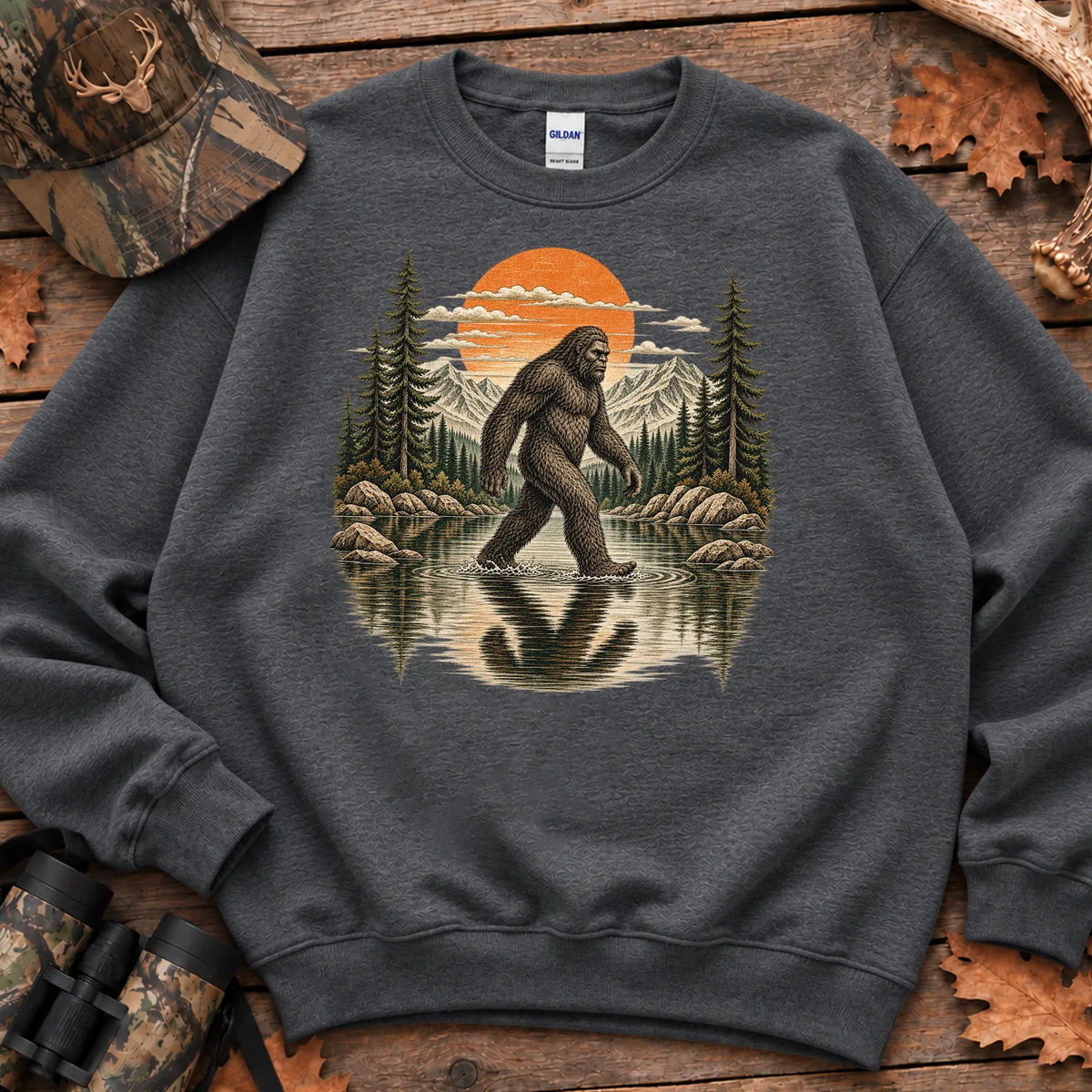 Retro Bigfoot Forest Sweatshirt in Dark Heather