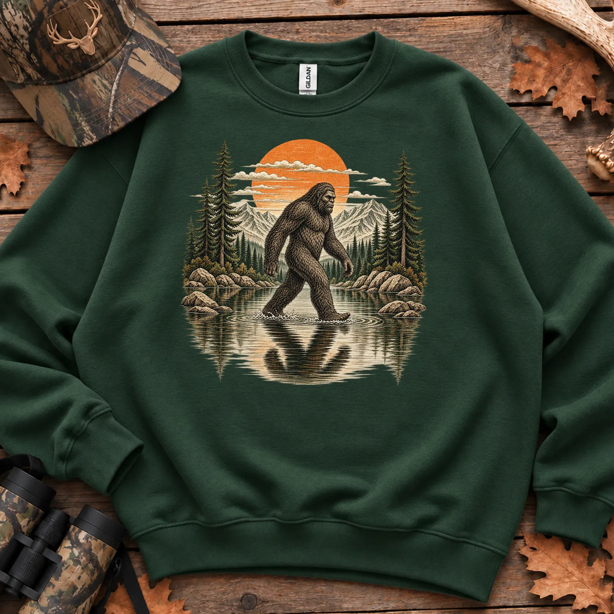 Retro Bigfoot Forest Sweatshirt in Forest Green