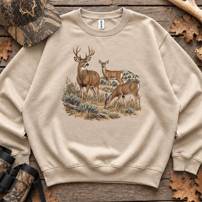 Retro Buck and Doe Mule Deer Sweatshirt in Sand