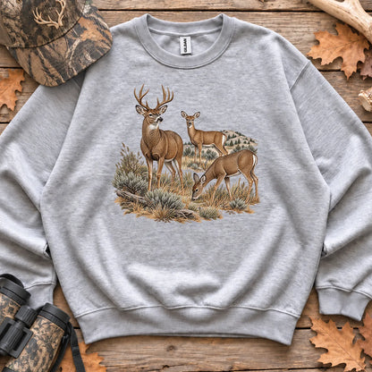 Retro Buck and Doe Mule Deer Sweatshirt in Sport Grey
