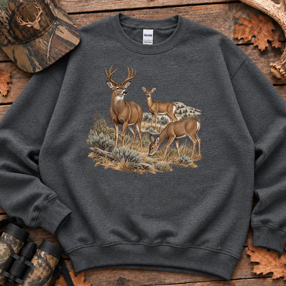 Retro Buck and Doe Mule Deer Sweatshirt in Dark Heather