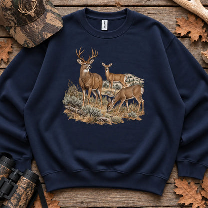 Retro Buck and Doe Mule Deer Sweatshirt in Navy