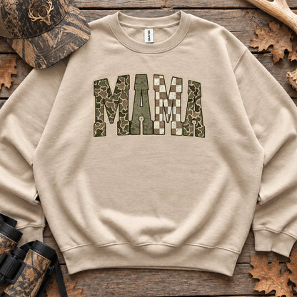 Retro Camo Hunting Mama Sweatshirt in Sand