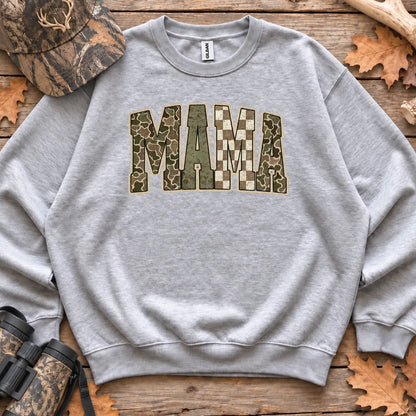 Retro Camo Hunting Mama Sweatshirt in Sport Grey