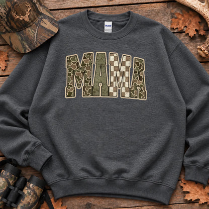 Retro Camo Hunting Mama Sweatshirt in Dark Heather