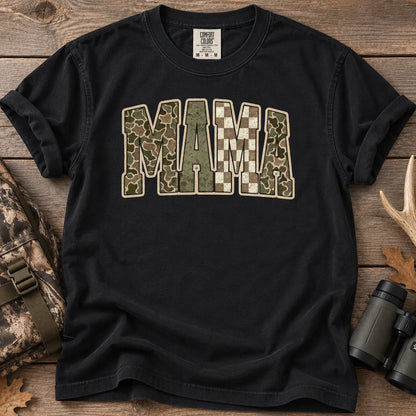 Retro Camo Hunting Mama T-Shirt in Black