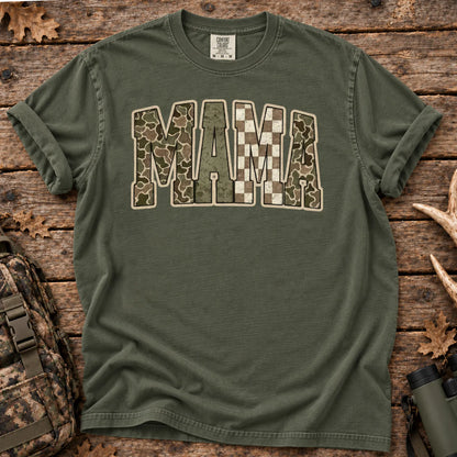 Retro Camo Hunting Mama T-Shirt in Moss