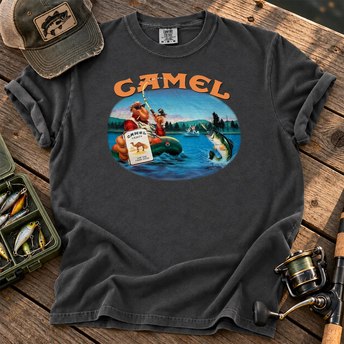 Retro Cowboy Fly Fishing T-Shirt in Pepper