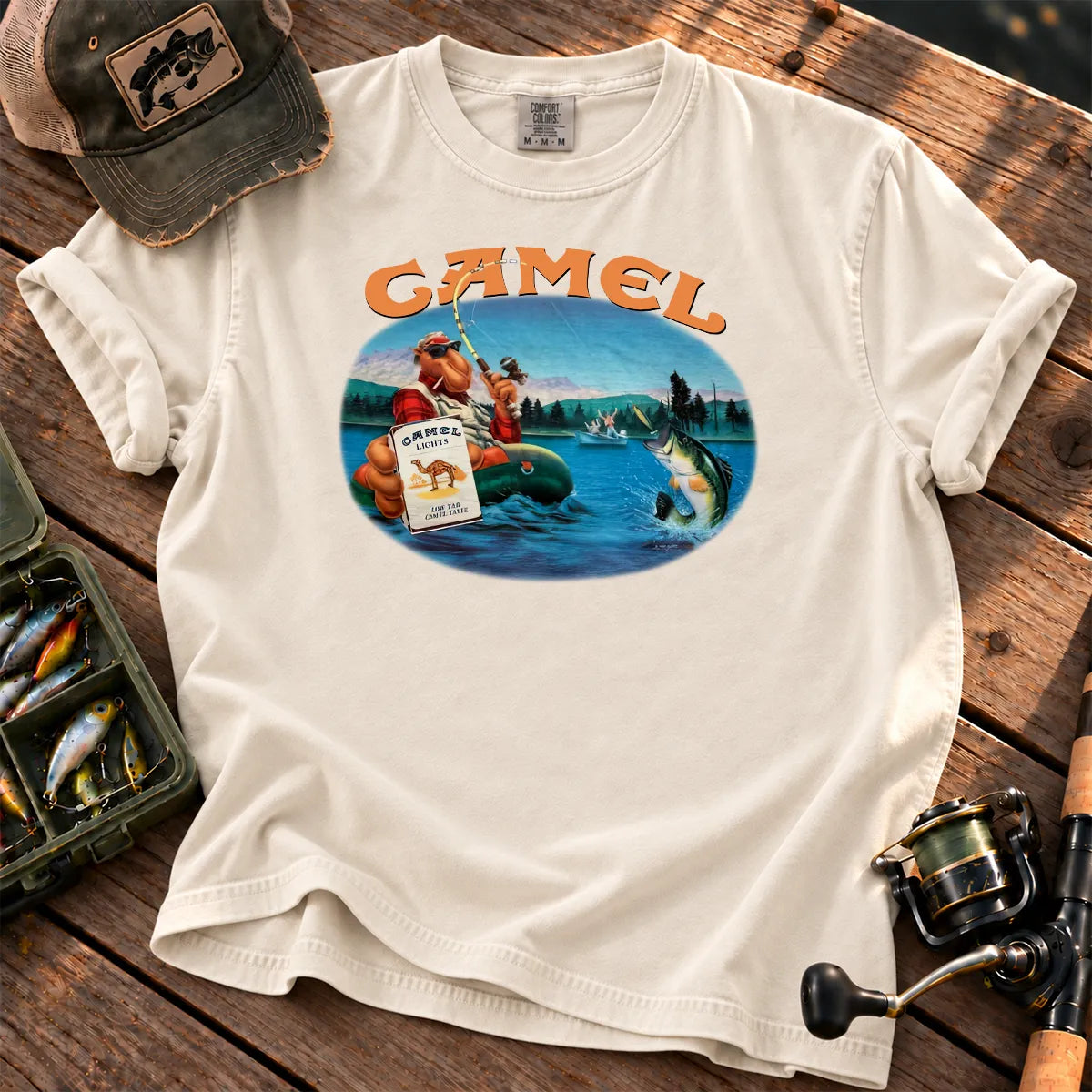 Retro Cowboy Fly Fishing T-Shirt in Ivory