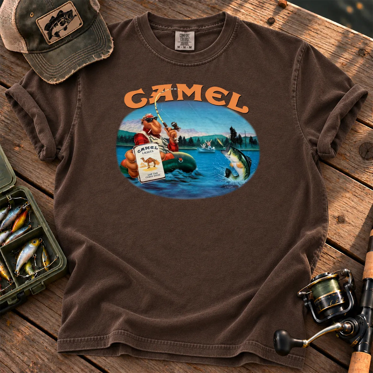 Retro Cowboy Fly Fishing T-Shirt in Espresso