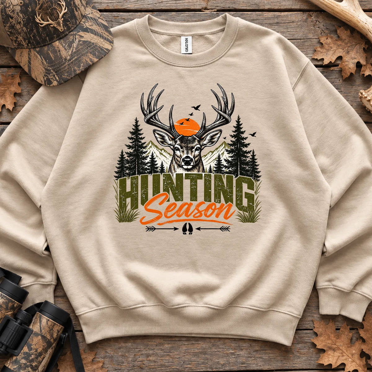 Retro Deer Hunting Season Sweatshirt in Sand