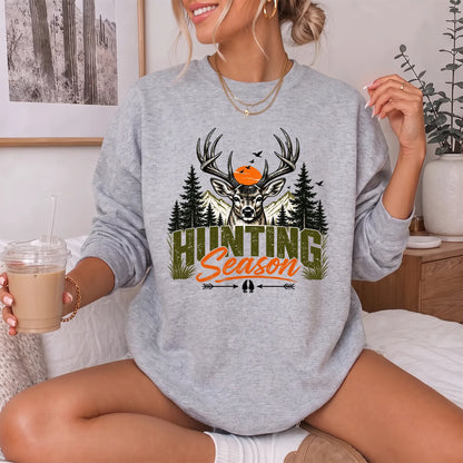 Retro Deer Hunting Season Sweatshirt Women model in Sport Grey