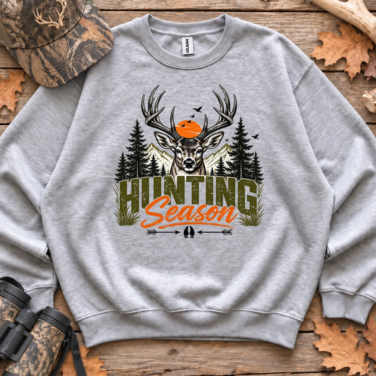 Retro Deer Hunting Season Sweatshirt in Sport Grey