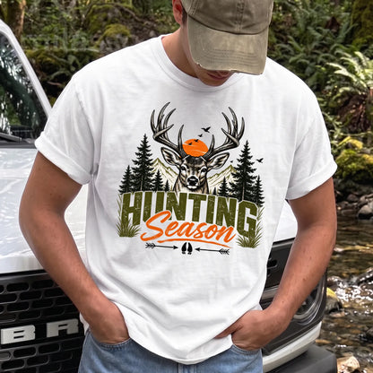 Retro Deer Hunting Season T-Shirt Men model in White