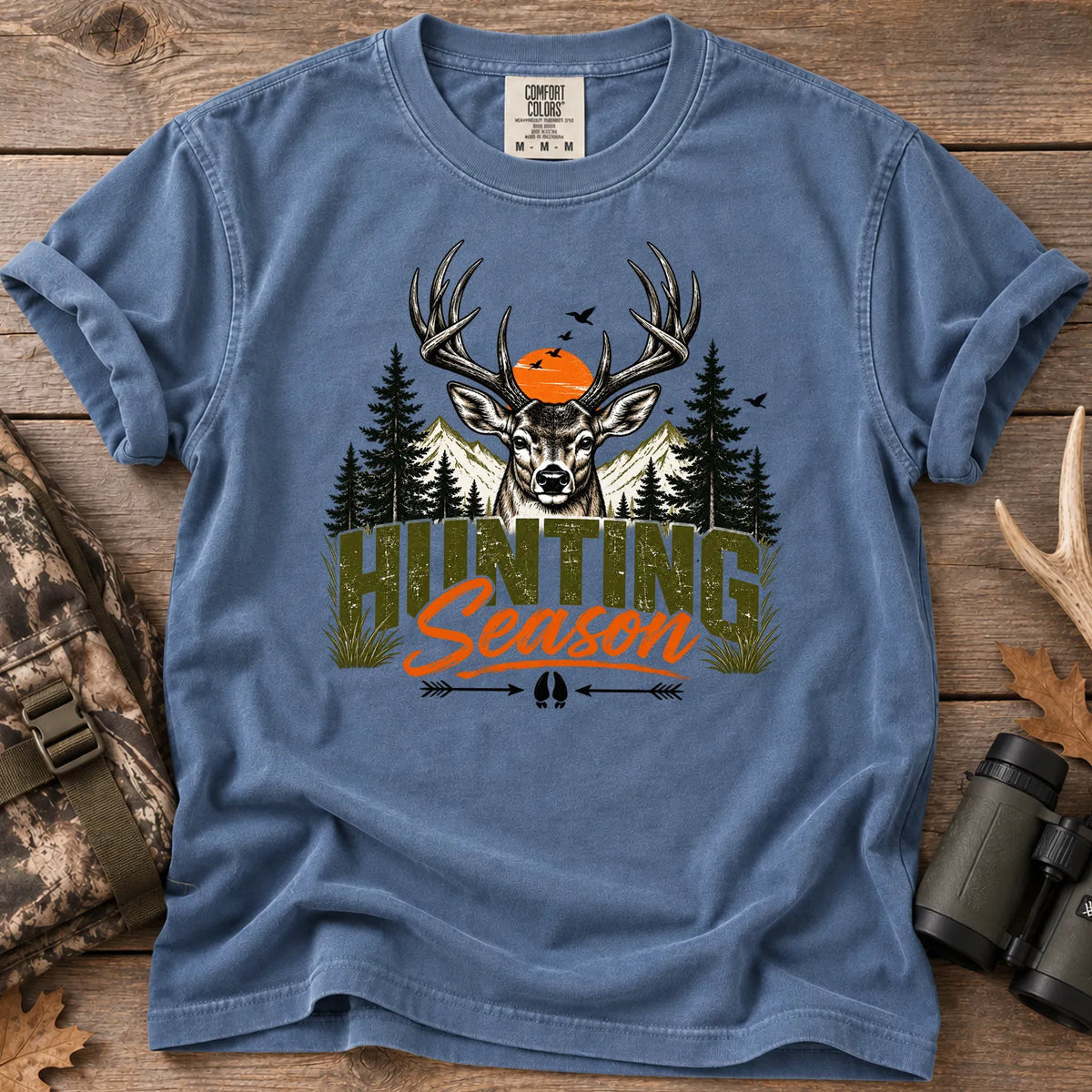 Retro Deer Hunting Season T-Shirt in Blue Jean