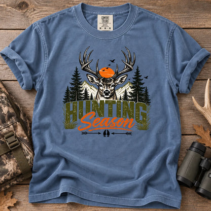 Retro Deer Hunting Season T-Shirt in Blue Jean