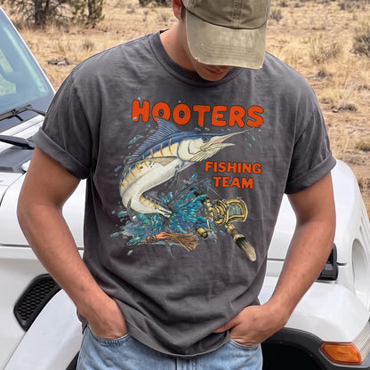 Retro Fishing Team T-Shirt Men model in Pepper