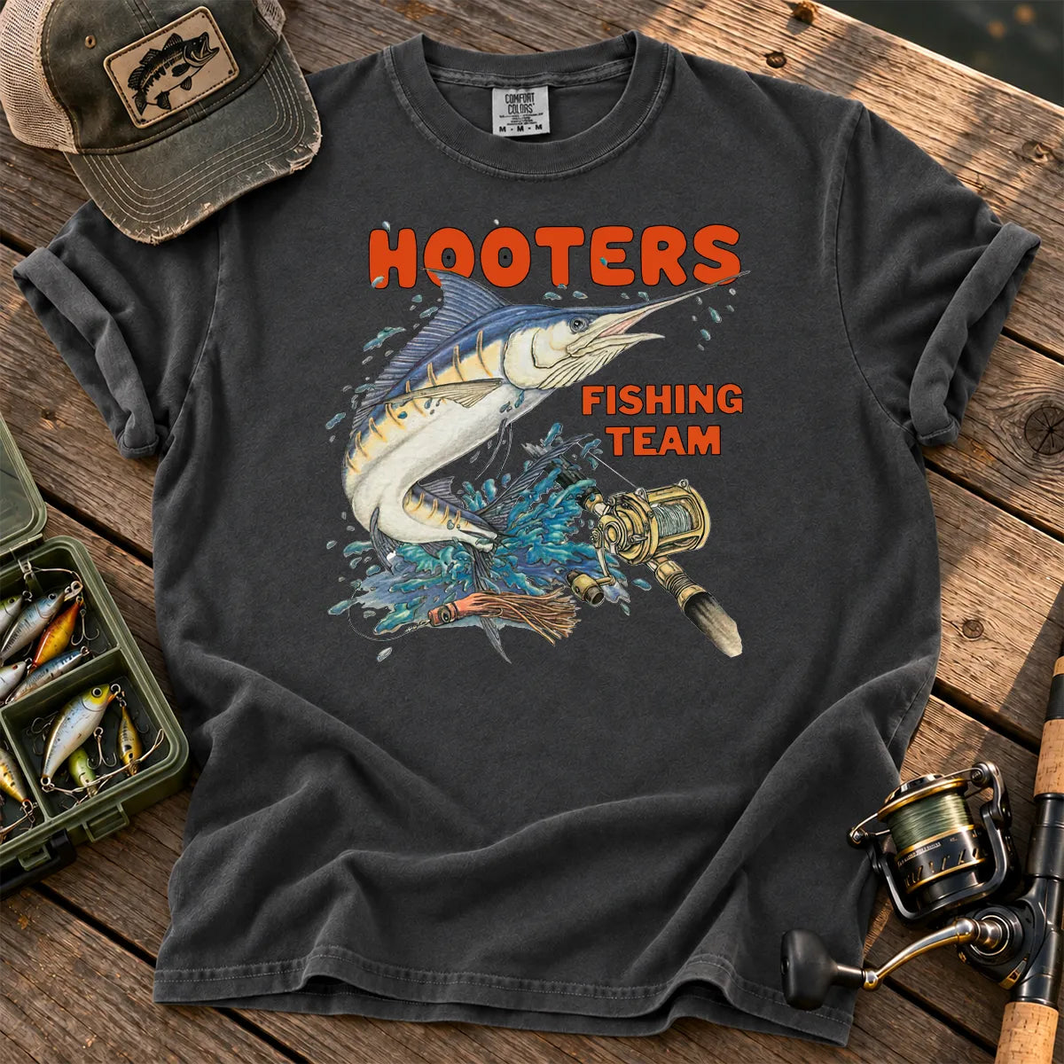 Retro Fishing Team T-Shirt in Pepper
