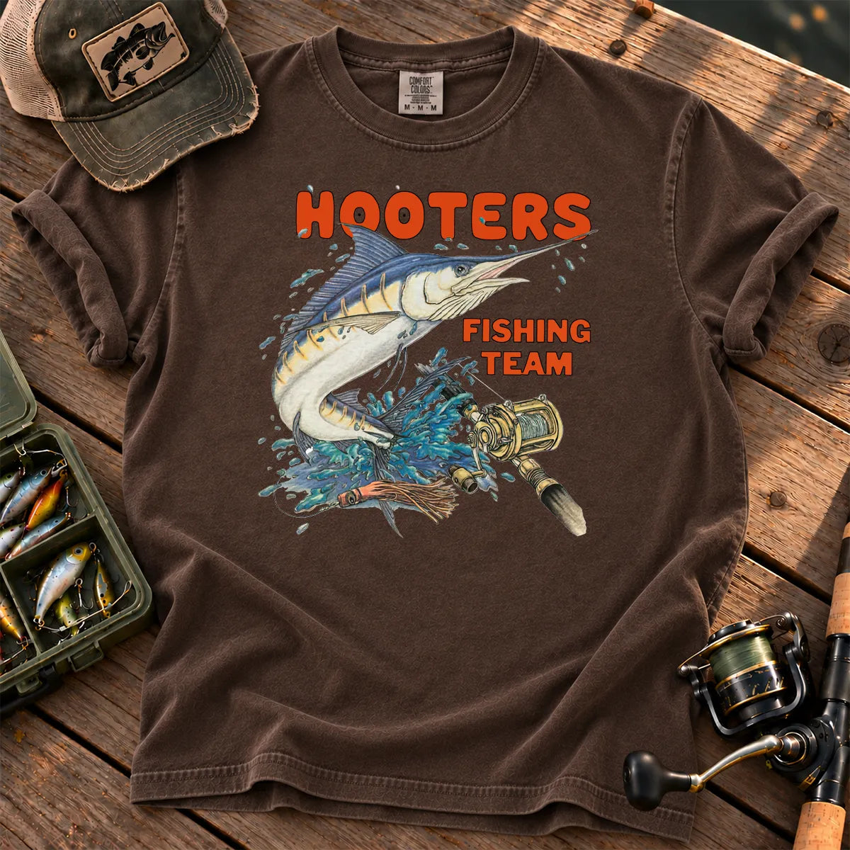 Retro Fishing Team T-Shirt in Espresso