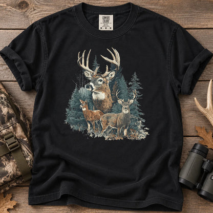 Retro Forest Deer T-Shirt in Black