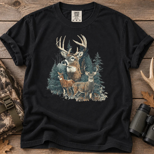 Retro Forest Deer T-Shirt in Black