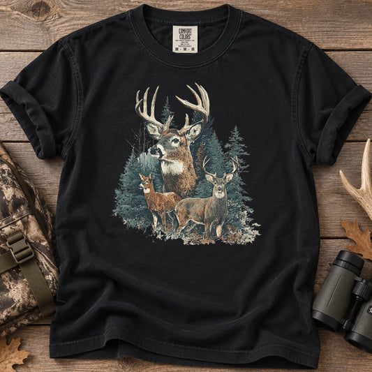 Retro Forest Deer T-Shirt in Black