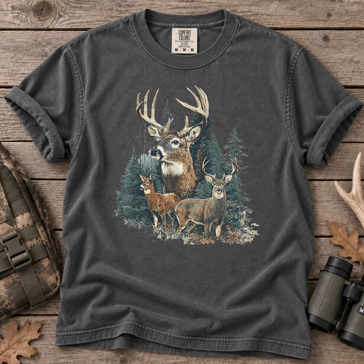 Retro Forest Deer T-Shirt in Pepper