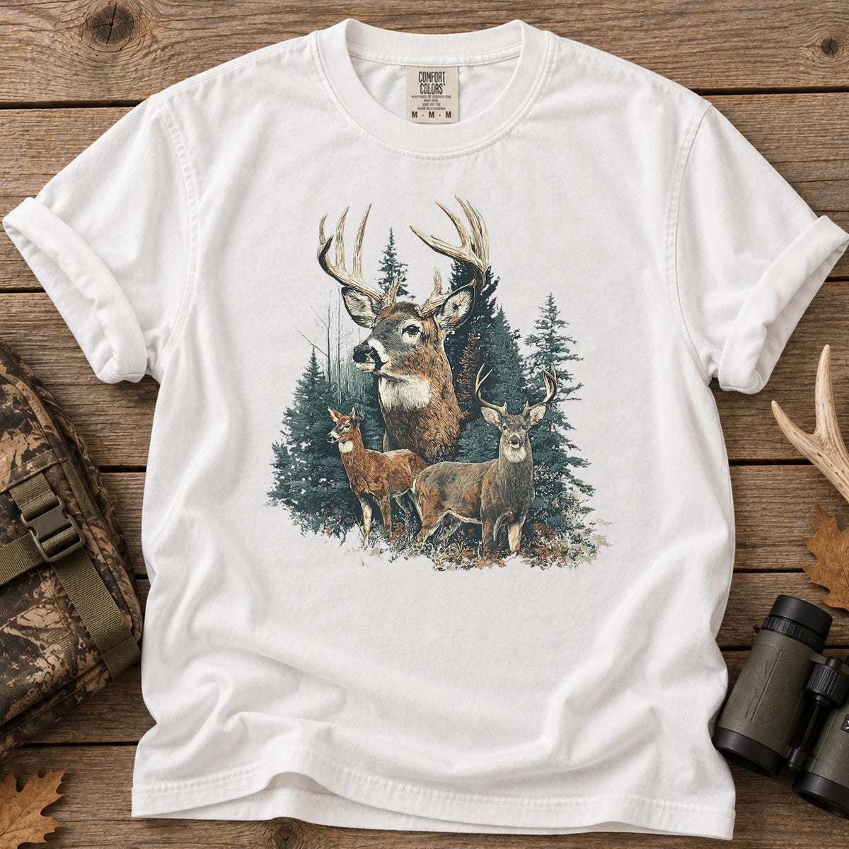 Retro Forest Deer T-Shirt in White