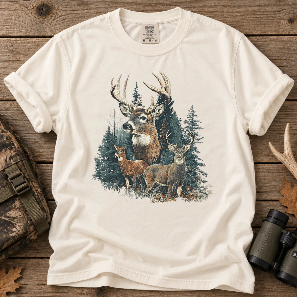 Retro Forest Deer T-Shirt in Ivory