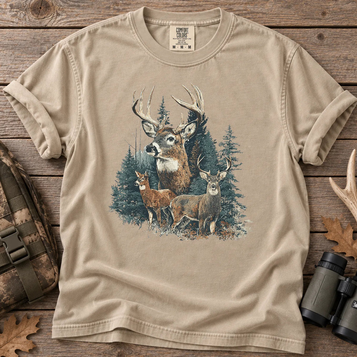 Retro Forest Deer T-Shirt in Sandstone
