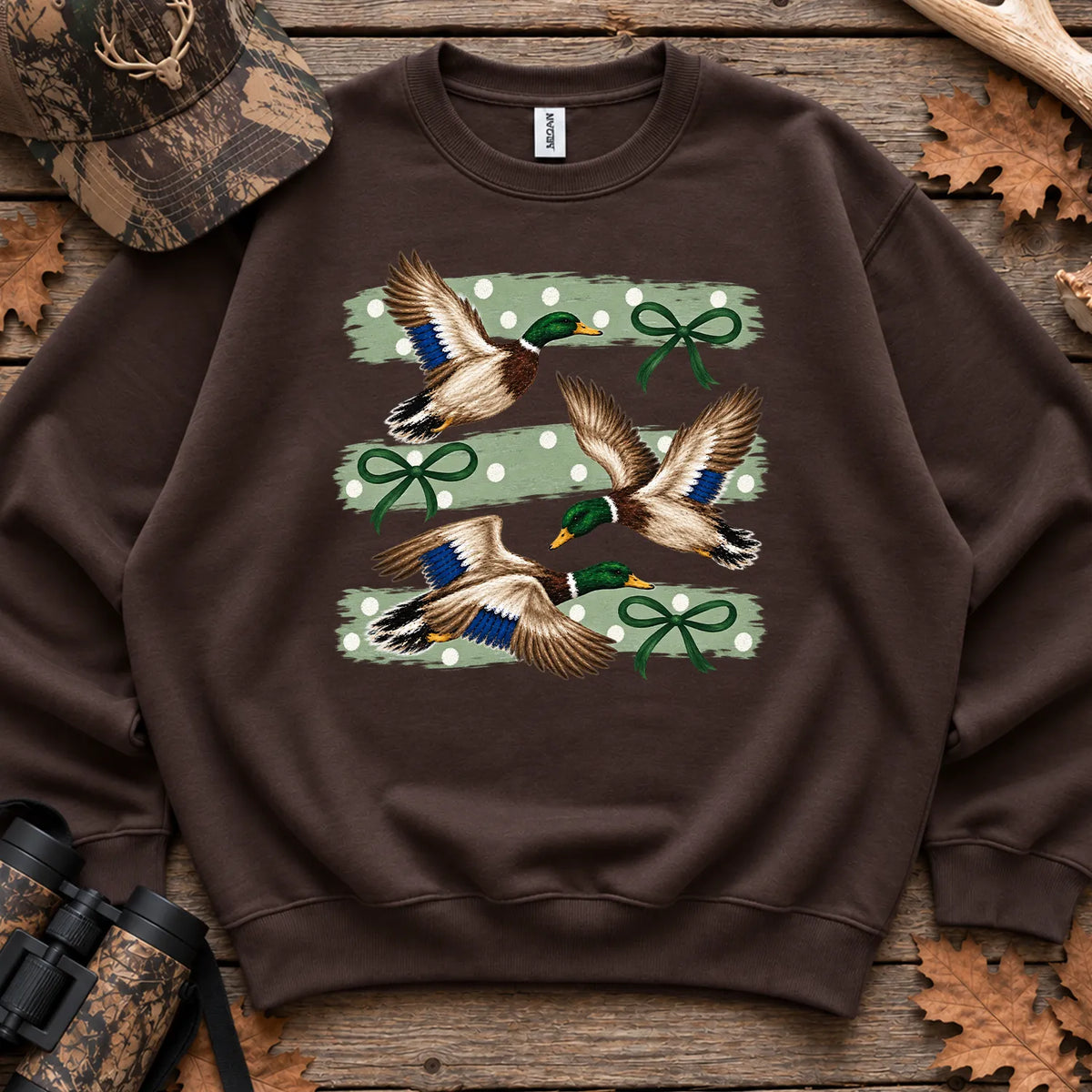 Retro Mallard Duck Trio Sweatshirt in Dark Chocolate