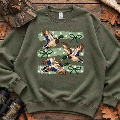 Retro Mallard Duck Trio Sweatshirt in Military Green