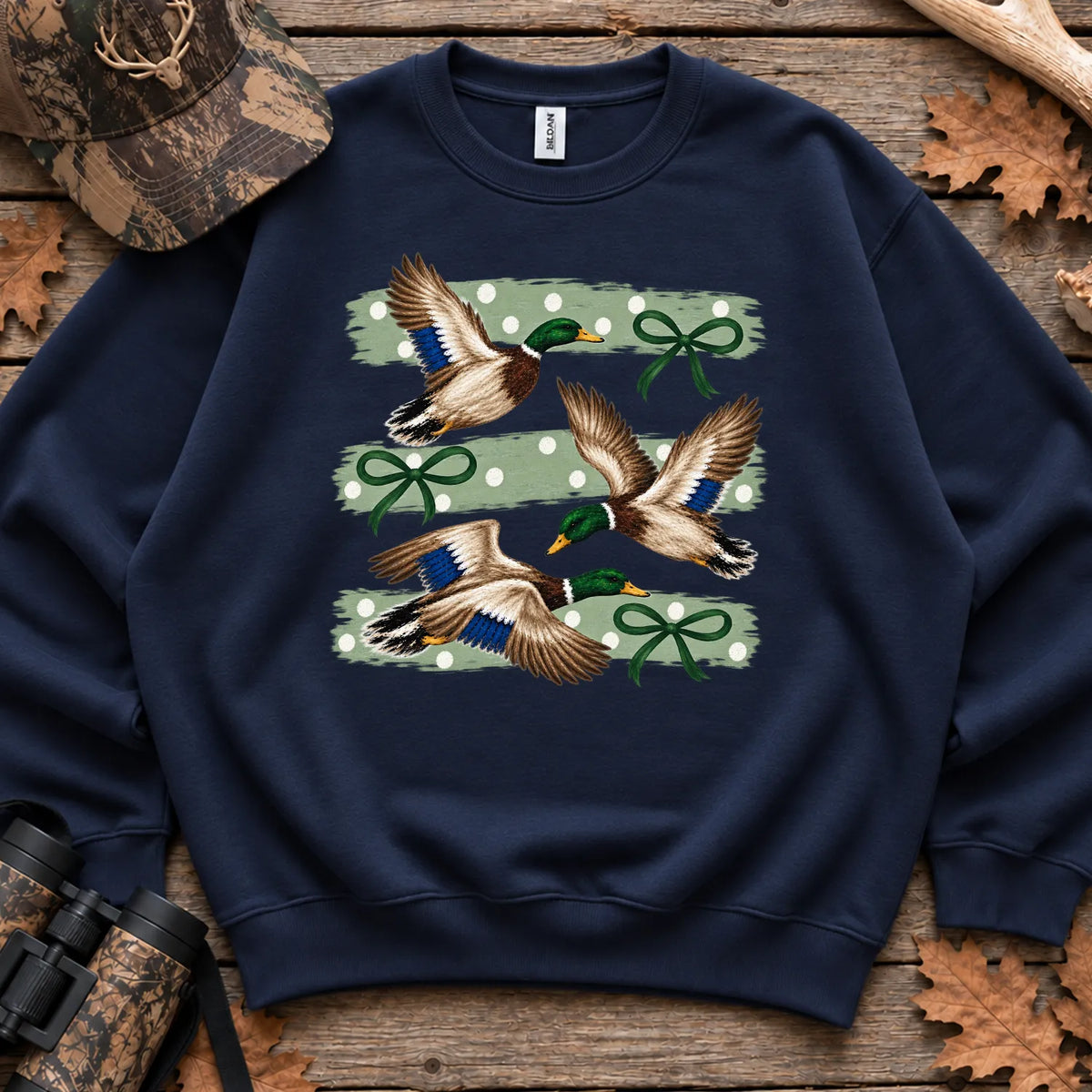 Retro Mallard Duck Trio Sweatshirt in Navy