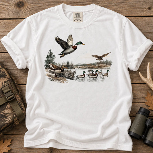Retro Mallard Ducks T-Shirt in White