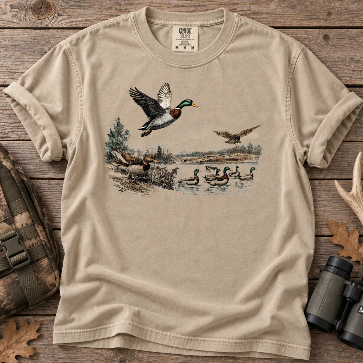 Retro Mallard Ducks T-Shirt in Sandstone