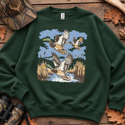 Retro Mallard Flock Sweatshirt in Forest Green