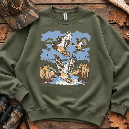Retro Mallard Flock Sweatshirt in Military Green