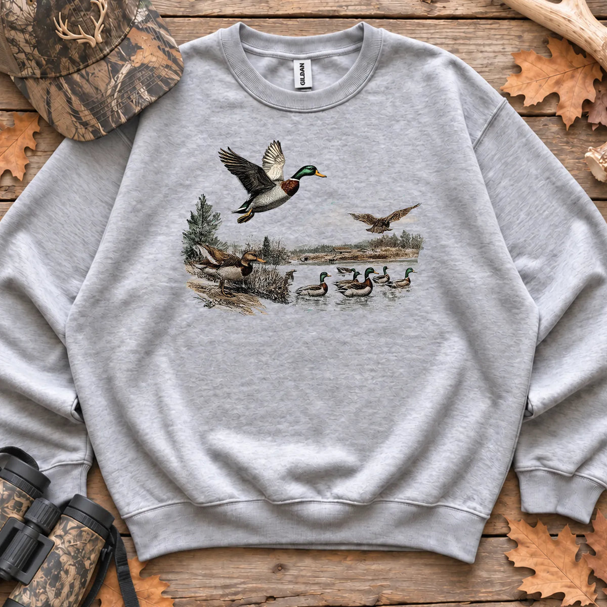 Retro Mallard Pond Scene Sweatshirt in Sport Grey