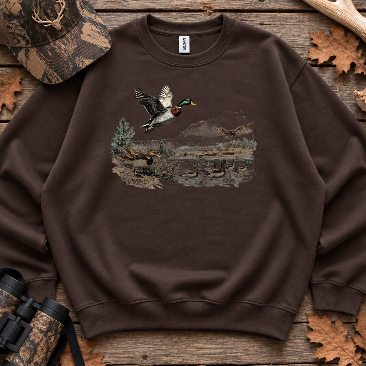 Retro Mallard Pond Scene Sweatshirt in Dark Chocolate